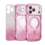 Capa de telemóvel magnética em TPU com moldura ondulada, estrela, diamante e eletrochapado com glitter, Para iPhone 17 Pro Max, Para iPhone 17 Pro, Para iPhone 17, Para iPhone 16 Pro Max, Para iPhone 16 Pro, Para iPhone 16