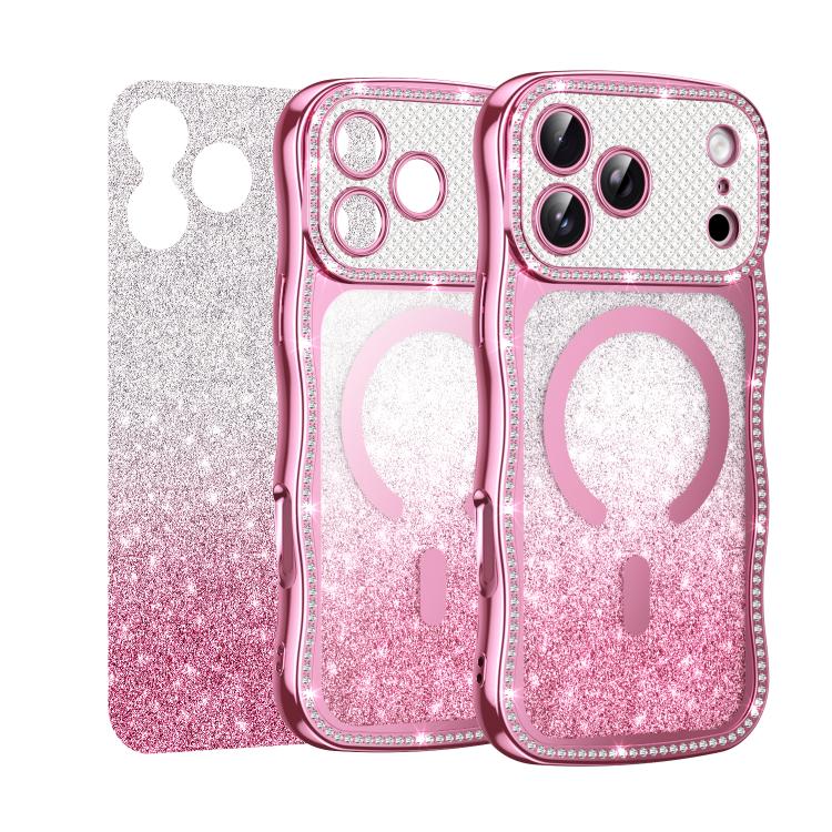 Capa de telemóvel magnética em TPU com moldura ondulada, estrela, diamante e eletrochapado com glitter, Para iPhone 17 Pro Max, Para iPhone 17 Pro, Para iPhone 17, Para iPhone 16 Pro Max, Para iPhone 16 Pro, Para iPhone 16