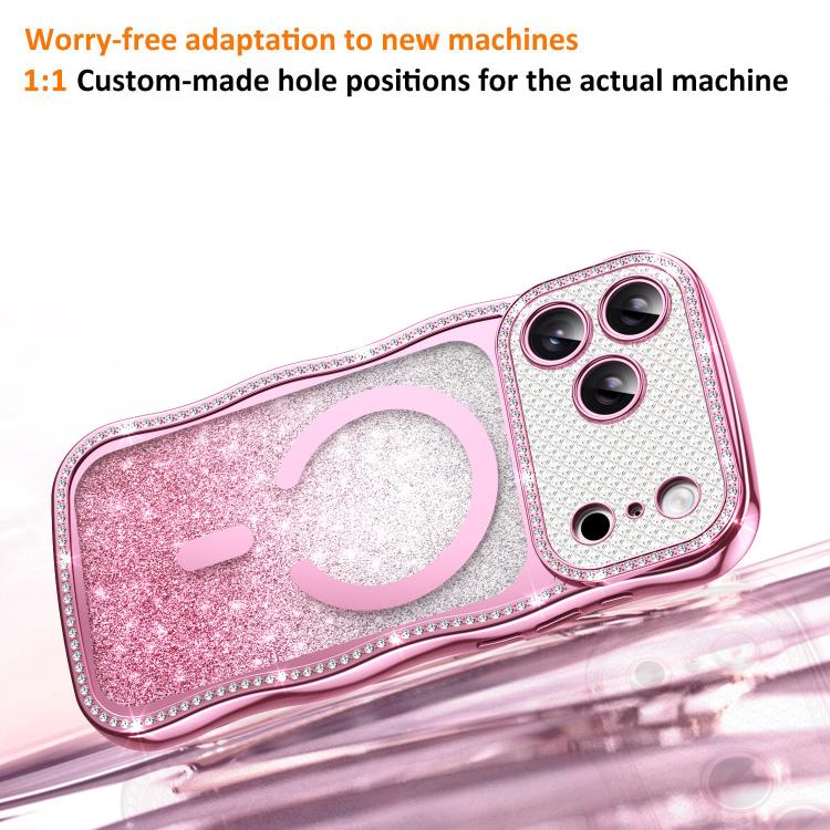 Capa de telemóvel magnética em TPU com moldura ondulada, estrela, diamante e eletrochapado com glitter, Para iPhone 17 Pro Max, Para iPhone 17 Pro, Para iPhone 17, Para iPhone 16 Pro Max, Para iPhone 16 Pro, Para iPhone 16