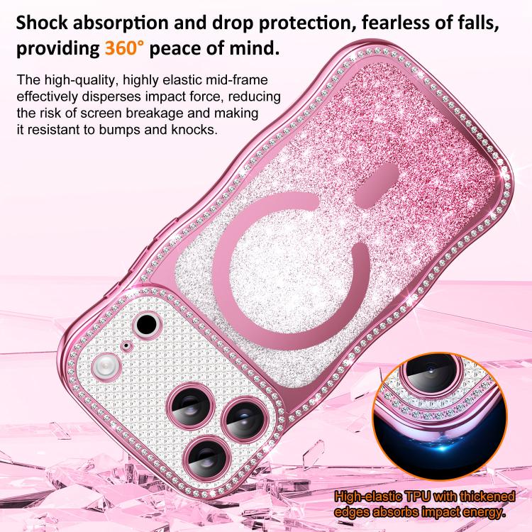 Capa de telemóvel magnética em TPU com moldura ondulada, estrela, diamante e eletrochapado com glitter, Para iPhone 17 Pro Max, Para iPhone 17 Pro, Para iPhone 17, Para iPhone 16 Pro Max, Para iPhone 16 Pro, Para iPhone 16