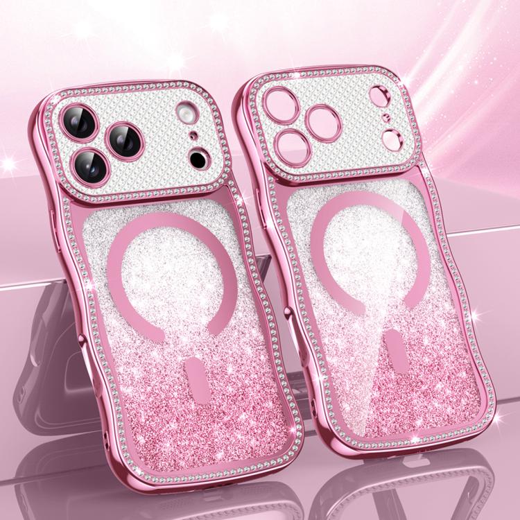 Capa de telemóvel magnética em TPU com moldura ondulada, estrela, diamante e eletrochapado com glitter, Para iPhone 17 Pro Max, Para iPhone 17 Pro, Para iPhone 17, Para iPhone 16 Pro Max, Para iPhone 16 Pro, Para iPhone 16