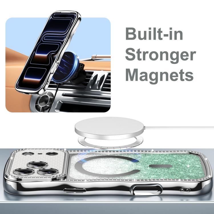 Capa de telemóvel magnética em TPU com moldura ondulada, estrela, diamante e eletrochapado com glitter, Para iPhone 17 Pro Max, Para iPhone 17 Pro, Para iPhone 17, Para iPhone 16 Pro Max, Para iPhone 16 Pro, Para iPhone 16