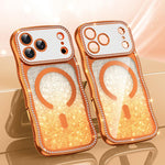 Capa de telemóvel magnética em TPU com moldura ondulada, estrela, diamante e eletrochapado com glitter, Para iPhone 17 Pro Max, Para iPhone 17 Pro, Para iPhone 17, Para iPhone 16 Pro Max, Para iPhone 16 Pro, Para iPhone 16