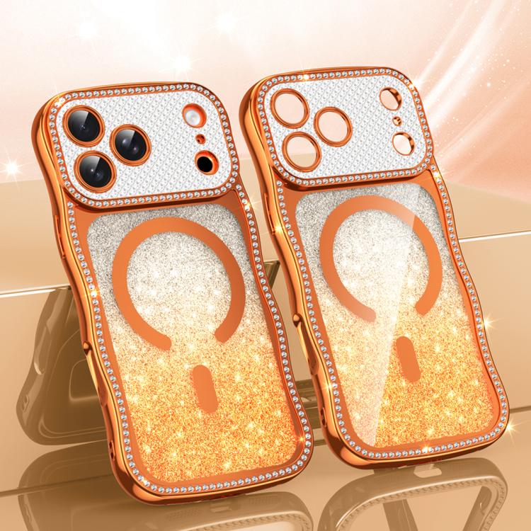 Capa de telemóvel magnética em TPU com moldura ondulada, estrela, diamante e eletrochapado com glitter, Para iPhone 17 Pro Max, Para iPhone 17 Pro, Para iPhone 17, Para iPhone 16 Pro Max, Para iPhone 16 Pro, Para iPhone 16