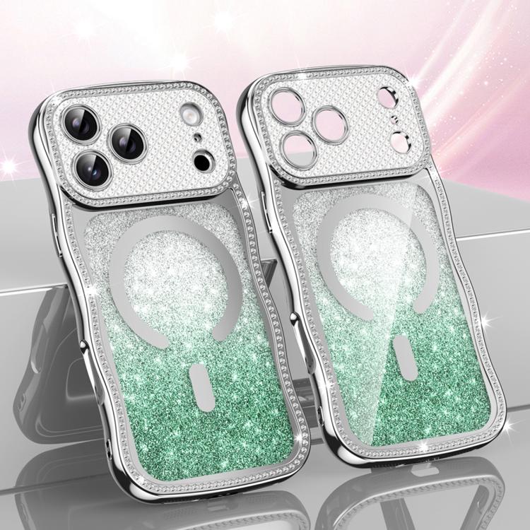 Capa de telemóvel magnética em TPU com moldura ondulada, estrela, diamante e eletrochapado com glitter, Para iPhone 17 Pro Max, Para iPhone 17 Pro, Para iPhone 17, Para iPhone 16 Pro Max, Para iPhone 16 Pro, Para iPhone 16