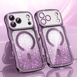 Capa de telemóvel magnética em TPU com moldura ondulada, estrela, diamante e eletrochapado com glitter, Para iPhone 17 Pro Max, Para iPhone 17 Pro, Para iPhone 17, Para iPhone 16 Pro Max, Para iPhone 16 Pro, Para iPhone 16