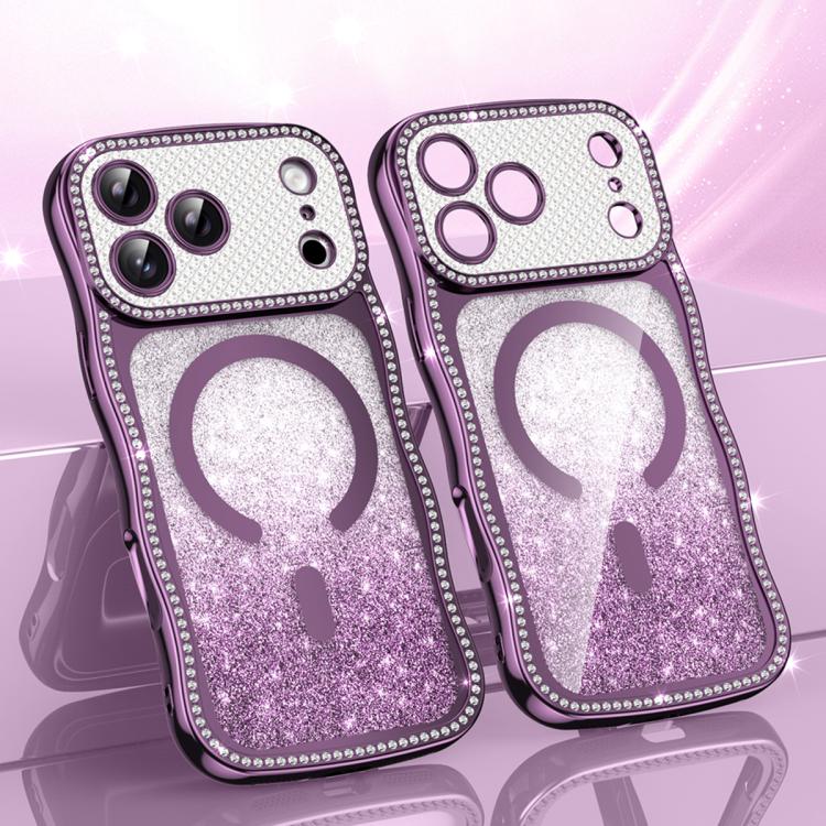 Capa de telemóvel magnética em TPU com moldura ondulada, estrela, diamante e eletrochapado com glitter, Para iPhone 17 Pro Max, Para iPhone 17 Pro, Para iPhone 17, Para iPhone 16 Pro Max, Para iPhone 16 Pro, Para iPhone 16
