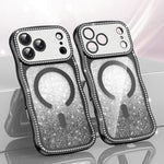 Capa de telemóvel magnética em TPU com moldura ondulada, estrela, diamante e eletrochapado com glitter, Para iPhone 17 Pro Max, Para iPhone 17 Pro, Para iPhone 17, Para iPhone 16 Pro Max, Para iPhone 16 Pro, Para iPhone 16