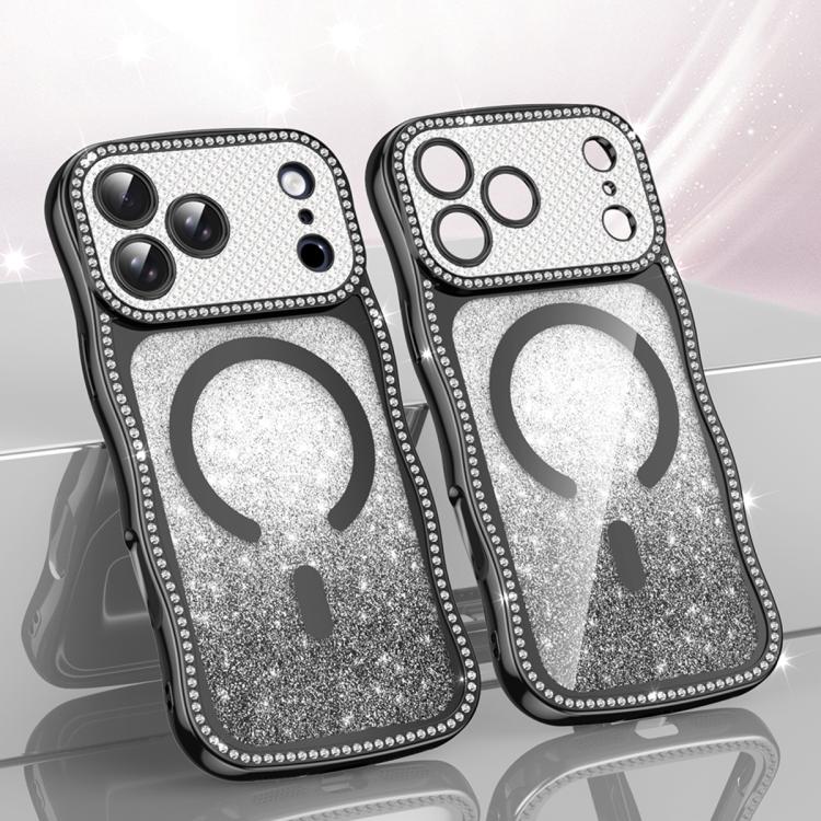Capa de telemóvel magnética em TPU com moldura ondulada, estrela, diamante e eletrochapado com glitter, Para iPhone 17 Pro Max, Para iPhone 17 Pro, Para iPhone 17, Para iPhone 16 Pro Max, Para iPhone 16 Pro, Para iPhone 16