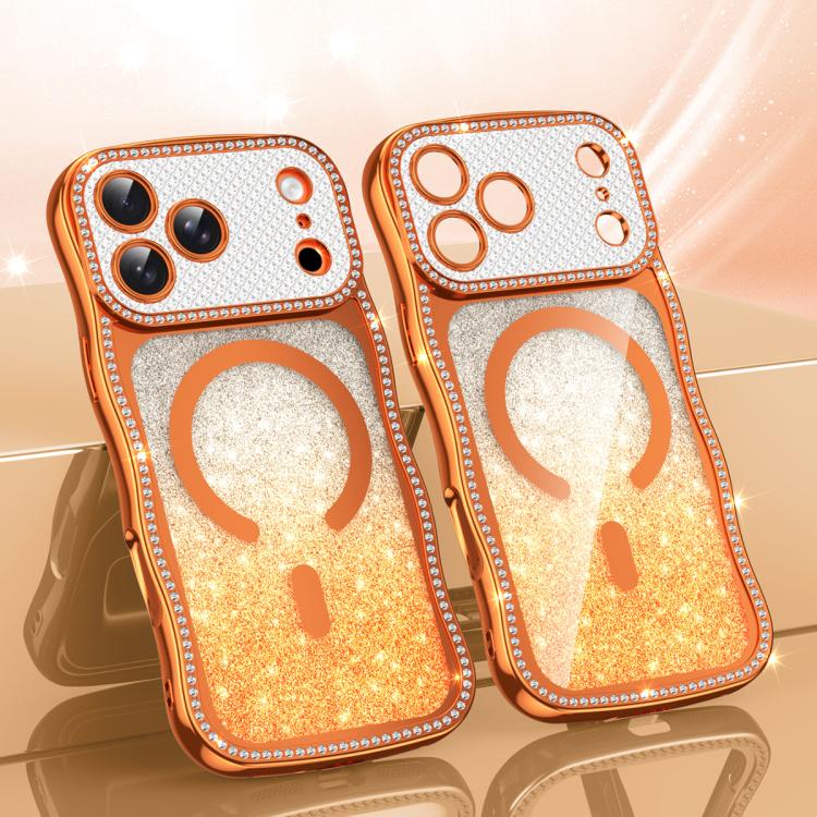 Capa de telemóvel magnética em TPU com moldura ondulada, estrela, diamante e eletrochapado com glitter, Para iPhone 17 Pro Max, Para iPhone 17 Pro, Para iPhone 17, Para iPhone 16 Pro Max, Para iPhone 16 Pro, Para iPhone 16