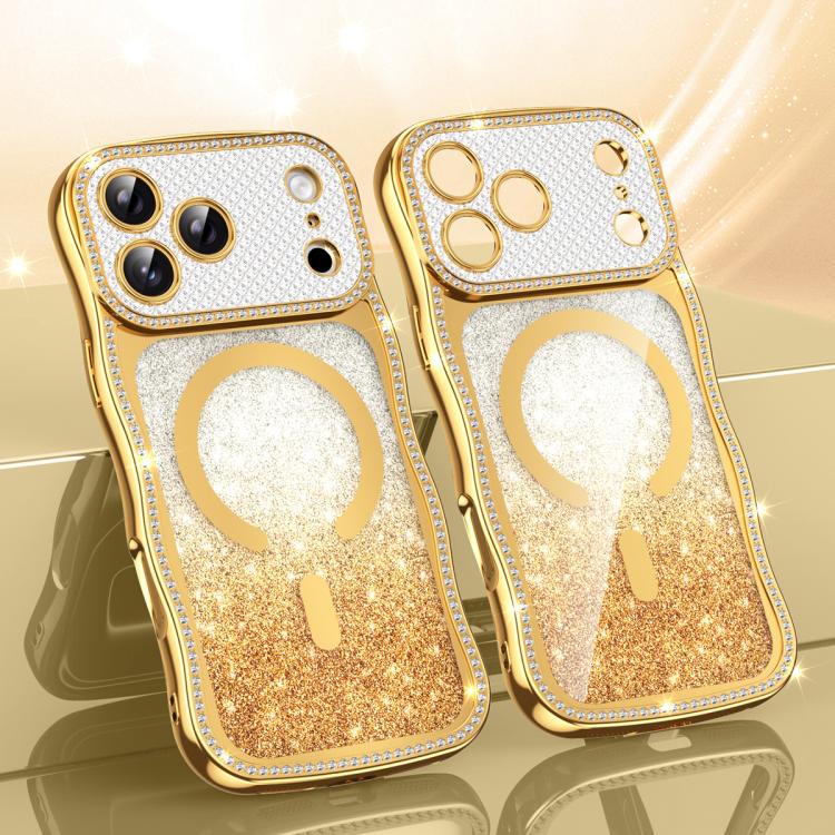 Capa de telemóvel magnética em TPU com moldura ondulada, estrela, diamante e eletrochapado com glitter, Para iPhone 17 Pro Max, Para iPhone 17 Pro, Para iPhone 17, Para iPhone 16 Pro Max, Para iPhone 16 Pro, Para iPhone 16