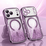 Capa de telemóvel magnética em TPU com moldura ondulada, estrela, diamante e eletrochapado com glitter, Para iPhone 17 Pro Max, Para iPhone 17 Pro, Para iPhone 17, Para iPhone 16 Pro Max, Para iPhone 16 Pro, Para iPhone 16