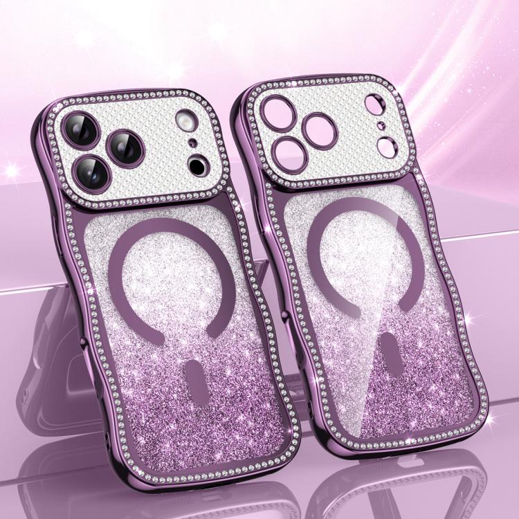 Capa de telemóvel magnética em TPU com moldura ondulada, estrela, diamante e eletrochapado com glitter, Para iPhone 17 Pro Max, Para iPhone 17 Pro, Para iPhone 17, Para iPhone 16 Pro Max, Para iPhone 16 Pro, Para iPhone 16