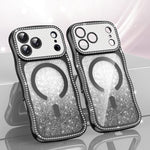 Capa de telemóvel magnética em TPU com moldura ondulada, estrela, diamante e eletrochapado com glitter, Para iPhone 17 Pro Max, Para iPhone 17 Pro, Para iPhone 17, Para iPhone 16 Pro Max, Para iPhone 16 Pro, Para iPhone 16