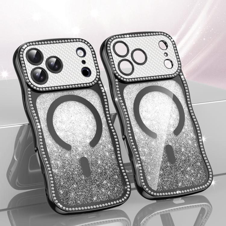 Capa de telemóvel magnética em TPU com moldura ondulada, estrela, diamante e eletrochapado com glitter, Para iPhone 17 Pro Max, Para iPhone 17 Pro, Para iPhone 17, Para iPhone 16 Pro Max, Para iPhone 16 Pro, Para iPhone 16