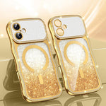 Capa de telemóvel magnética em TPU com moldura ondulada, estrela, diamante e eletrochapado com glitter, Para iPhone 17 Pro Max, Para iPhone 17 Pro, Para iPhone 17, Para iPhone 16 Pro Max, Para iPhone 16 Pro, Para iPhone 16