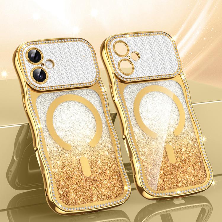 Capa de telemóvel magnética em TPU com moldura ondulada, estrela, diamante e eletrochapado com glitter, Para iPhone 17 Pro Max, Para iPhone 17 Pro, Para iPhone 17, Para iPhone 16 Pro Max, Para iPhone 16 Pro, Para iPhone 16