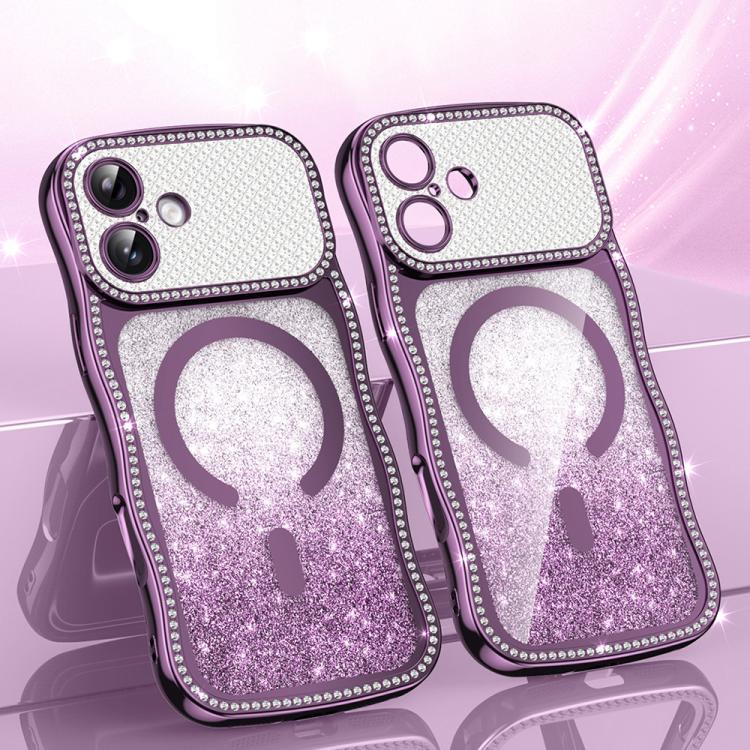 Capa de telemóvel magnética em TPU com moldura ondulada, estrela, diamante e eletrochapado com glitter, Para iPhone 17 Pro Max, Para iPhone 17 Pro, Para iPhone 17, Para iPhone 16 Pro Max, Para iPhone 16 Pro, Para iPhone 16