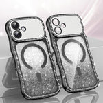 Capa de telemóvel magnética em TPU com moldura ondulada, estrela, diamante e eletrochapado com glitter, Para iPhone 17 Pro Max, Para iPhone 17 Pro, Para iPhone 17, Para iPhone 16 Pro Max, Para iPhone 16 Pro, Para iPhone 16