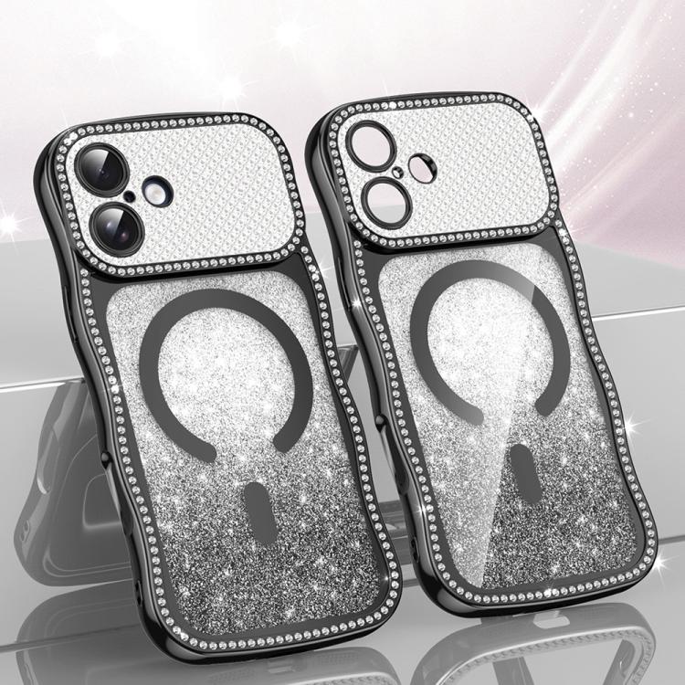 Capa de telemóvel magnética em TPU com moldura ondulada, estrela, diamante e eletrochapado com glitter, Para iPhone 17 Pro Max, Para iPhone 17 Pro, Para iPhone 17, Para iPhone 16 Pro Max, Para iPhone 16 Pro, Para iPhone 16