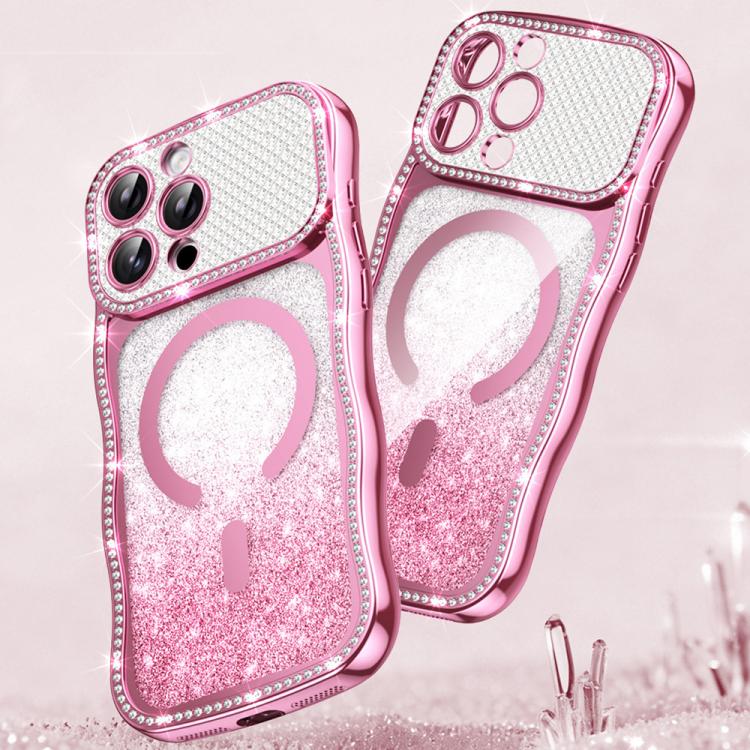 Capa de telemóvel magnética em TPU com moldura ondulada, estrela, diamante e eletrochapado com glitter, Para iPhone 17 Pro Max, Para iPhone 17 Pro, Para iPhone 17, Para iPhone 16 Pro Max, Para iPhone 16 Pro, Para iPhone 16