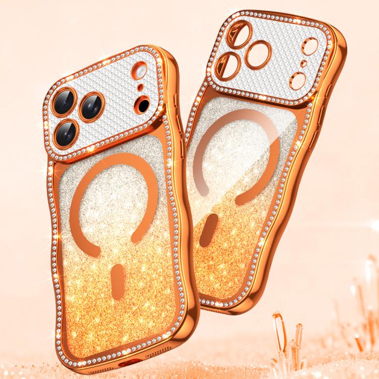 Capa de telemóvel magnética em TPU com moldura ondulada, estrela, diamante e eletrochapado com glitter, Para iPhone 17 Pro Max, Para iPhone 17 Pro, Para iPhone 17, Para iPhone 16 Pro Max, Para iPhone 16 Pro, Para iPhone 16