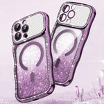 Capa de telemóvel magnética em TPU com moldura ondulada, estrela, diamante e eletrochapado com glitter, Para iPhone 17 Pro Max, Para iPhone 17 Pro, Para iPhone 17, Para iPhone 16 Pro Max, Para iPhone 16 Pro, Para iPhone 16