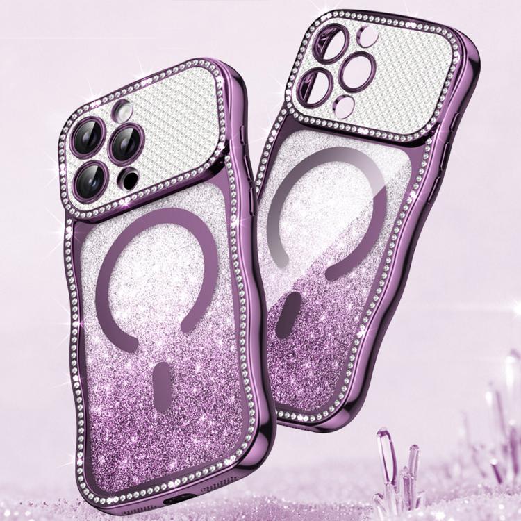Capa de telemóvel magnética em TPU com moldura ondulada, estrela, diamante e eletrochapado com glitter, Para iPhone 17 Pro Max, Para iPhone 17 Pro, Para iPhone 17, Para iPhone 16 Pro Max, Para iPhone 16 Pro, Para iPhone 16