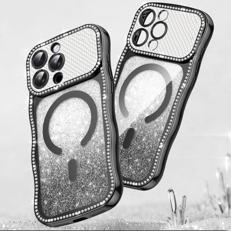 Capa de telemóvel magnética em TPU com moldura ondulada, estrela, diamante e eletrochapado com glitter, Para iPhone 17 Pro Max, Para iPhone 17 Pro, Para iPhone 17, Para iPhone 16 Pro Max, Para iPhone 16 Pro, Para iPhone 16