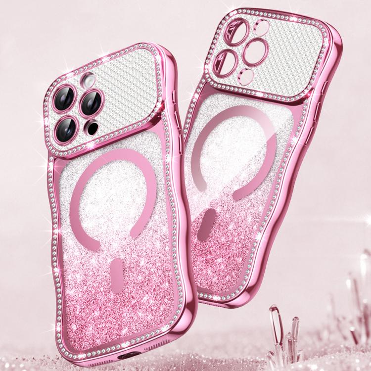Capa de telemóvel magnética em TPU com moldura ondulada, estrela, diamante e eletrochapado com glitter, Para iPhone 17 Pro Max, Para iPhone 17 Pro, Para iPhone 17, Para iPhone 16 Pro Max, Para iPhone 16 Pro, Para iPhone 16