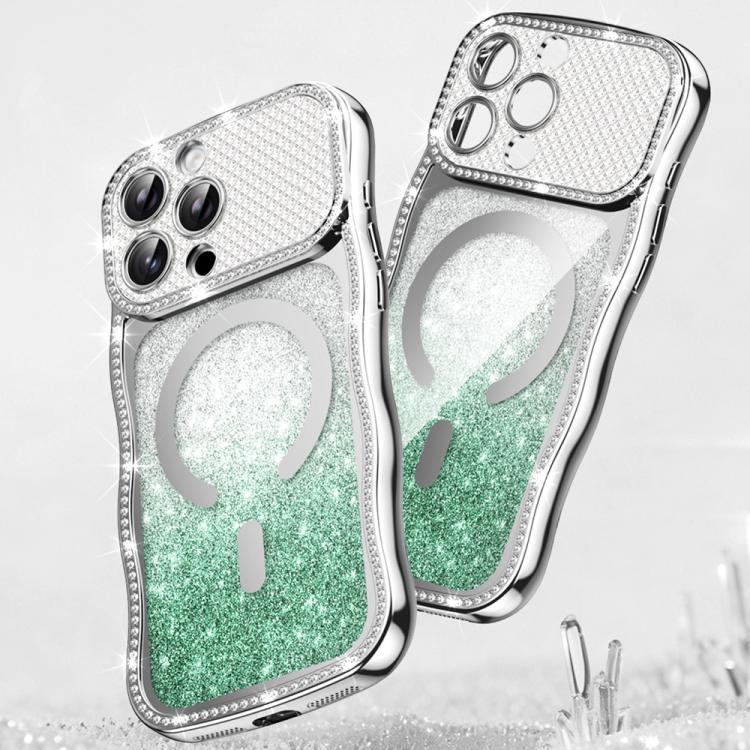 Capa de telemóvel magnética em TPU com moldura ondulada, estrela, diamante e eletrochapado com glitter, Para iPhone 17 Pro Max, Para iPhone 17 Pro, Para iPhone 17, Para iPhone 16 Pro Max, Para iPhone 16 Pro, Para iPhone 16