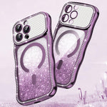 Capa de telemóvel magnética em TPU com moldura ondulada, estrela, diamante e eletrochapado com glitter, Para iPhone 17 Pro Max, Para iPhone 17 Pro, Para iPhone 17, Para iPhone 16 Pro Max, Para iPhone 16 Pro, Para iPhone 16