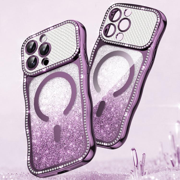 Capa de telemóvel magnética em TPU com moldura ondulada, estrela, diamante e eletrochapado com glitter, Para iPhone 17 Pro Max, Para iPhone 17 Pro, Para iPhone 17, Para iPhone 16 Pro Max, Para iPhone 16 Pro, Para iPhone 16
