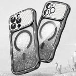 Capa de telemóvel magnética em TPU com moldura ondulada, estrela, diamante e eletrochapado com glitter, Para iPhone 17 Pro Max, Para iPhone 17 Pro, Para iPhone 17, Para iPhone 16 Pro Max, Para iPhone 16 Pro, Para iPhone 16