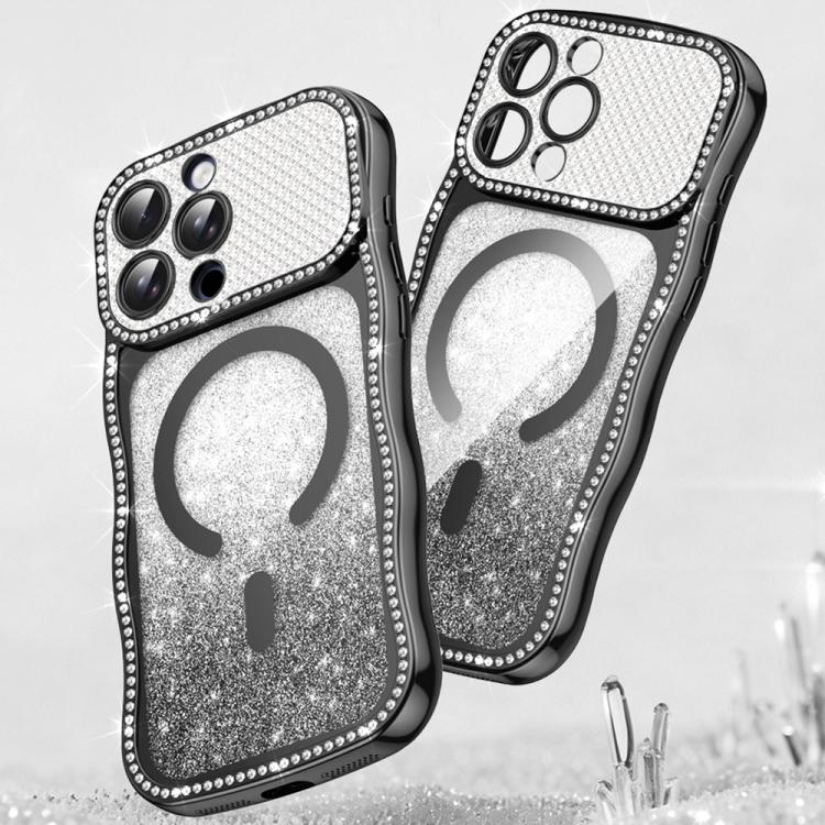 Capa de telemóvel magnética em TPU com moldura ondulada, estrela, diamante e eletrochapado com glitter, Para iPhone 17 Pro Max, Para iPhone 17 Pro, Para iPhone 17, Para iPhone 16 Pro Max, Para iPhone 16 Pro, Para iPhone 16