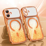 Capa de telemóvel magnética em TPU com moldura ondulada, estrela, diamante e eletrochapado com glitter, Para iPhone 17 Pro Max, Para iPhone 17 Pro, Para iPhone 17, Para iPhone 16 Pro Max, Para iPhone 16 Pro, Para iPhone 16