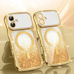 Capa de telemóvel magnética em TPU com moldura ondulada, estrela, diamante e eletrochapado com glitter, Para iPhone 17 Pro Max, Para iPhone 17 Pro, Para iPhone 17, Para iPhone 16 Pro Max, Para iPhone 16 Pro, Para iPhone 16