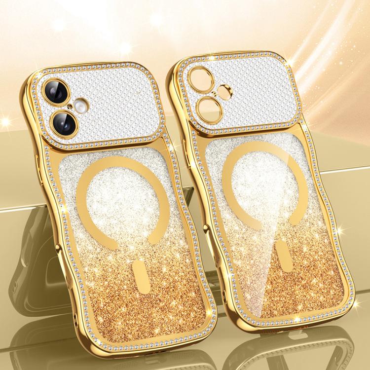 Capa de telemóvel magnética em TPU com moldura ondulada, estrela, diamante e eletrochapado com glitter, Para iPhone 17 Pro Max, Para iPhone 17 Pro, Para iPhone 17, Para iPhone 16 Pro Max, Para iPhone 16 Pro, Para iPhone 16
