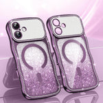 Capa de telemóvel magnética em TPU com moldura ondulada, estrela, diamante e eletrochapado com glitter, Para iPhone 17 Pro Max, Para iPhone 17 Pro, Para iPhone 17, Para iPhone 16 Pro Max, Para iPhone 16 Pro, Para iPhone 16