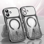 Capa de telemóvel magnética em TPU com moldura ondulada, estrela, diamante e eletrochapado com glitter, Para iPhone 17 Pro Max, Para iPhone 17 Pro, Para iPhone 17, Para iPhone 16 Pro Max, Para iPhone 16 Pro, Para iPhone 16