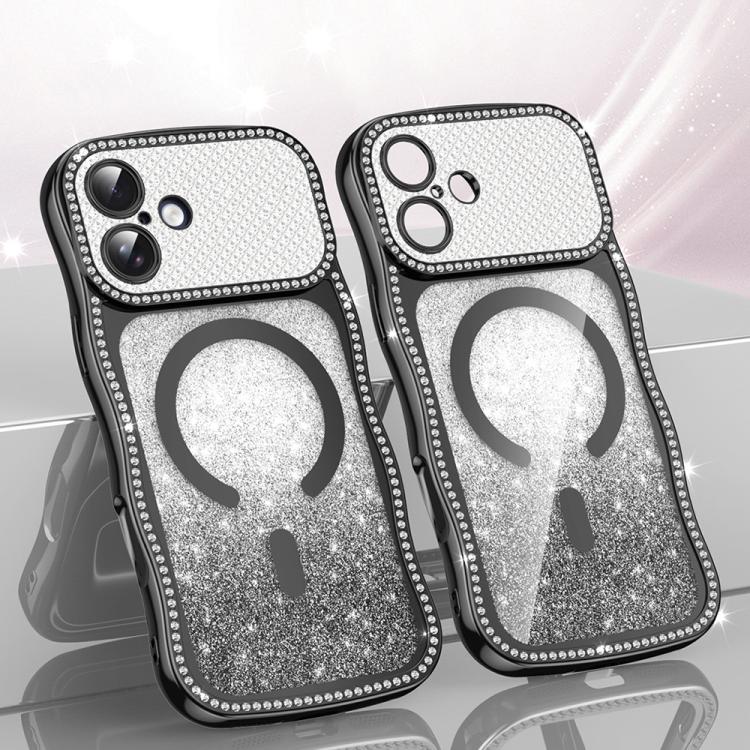 Capa de telemóvel magnética em TPU com moldura ondulada, estrela, diamante e eletrochapado com glitter, Para iPhone 17 Pro Max, Para iPhone 17 Pro, Para iPhone 17, Para iPhone 16 Pro Max, Para iPhone 16 Pro, Para iPhone 16