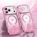 Wavy Frame Star Diamond Electroplate TPU Glitter Heart Magnetic Phone Case, For iPhone 17 Pro Max, For iPhone 17 Pro, For iPhone 17, For iPhone 16 Pro Max, For iPhone 16 Pro, For iPhone 16