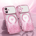 Wavy Frame Star Diamond Electroplate TPU Glitter Heart Magnetic Phone Case, For iPhone 17 Pro Max, For iPhone 17 Pro, For iPhone 17, For iPhone 16 Pro Max, For iPhone 16 Pro, For iPhone 16