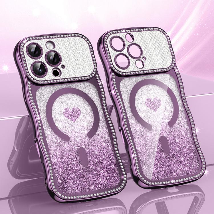 Wavy Frame Star Diamond Electroplate TPU Glitter Heart Magnetic Phone Case, For iPhone 17 Pro Max, For iPhone 17 Pro, For iPhone 17, For iPhone 16 Pro Max, For iPhone 16 Pro, For iPhone 16
