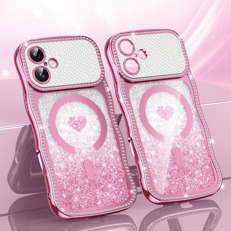 Wavy Frame Star Diamond Electroplate TPU Glitter Heart Magnetic Phone Case, For iPhone 17 Pro Max, For iPhone 17 Pro, For iPhone 17, For iPhone 16 Pro Max, For iPhone 16 Pro, For iPhone 16