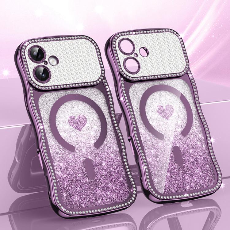 Wavy Frame Star Diamond Electroplate TPU Glitter Heart Magnetic Phone Case, For iPhone 17 Pro Max, For iPhone 17 Pro, For iPhone 17, For iPhone 16 Pro Max, For iPhone 16 Pro, For iPhone 16