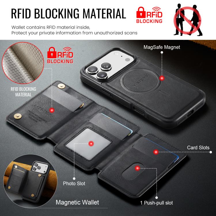 Capa de telemóvel destacável MAGKING K3 Series MagSafe RFID K3 Pro com bolsa para cartões, Para iPhone 17 Pro Max, Para iPhone 17 Pro, Para iPhone Air