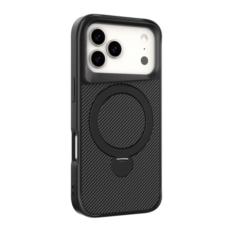 Capa de telemóvel com suporte MagSafe 360 em textura de fibra de carbono, Para iPhone 17 Pro Max