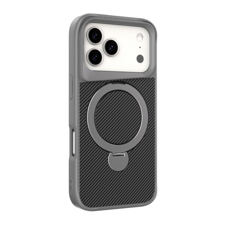 Capa de telemóvel com suporte MagSafe 360 em textura de fibra de carbono, Para iPhone 17 Pro Max