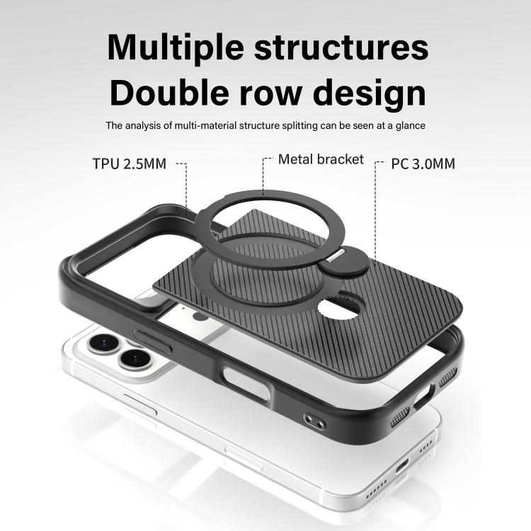Capa de telemóvel com suporte MagSafe 360 em textura de fibra de carbono, Para iPhone 17 Pro Max